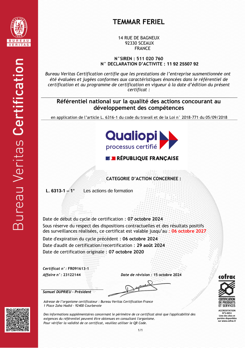 Certification Qualiopi renouvelée